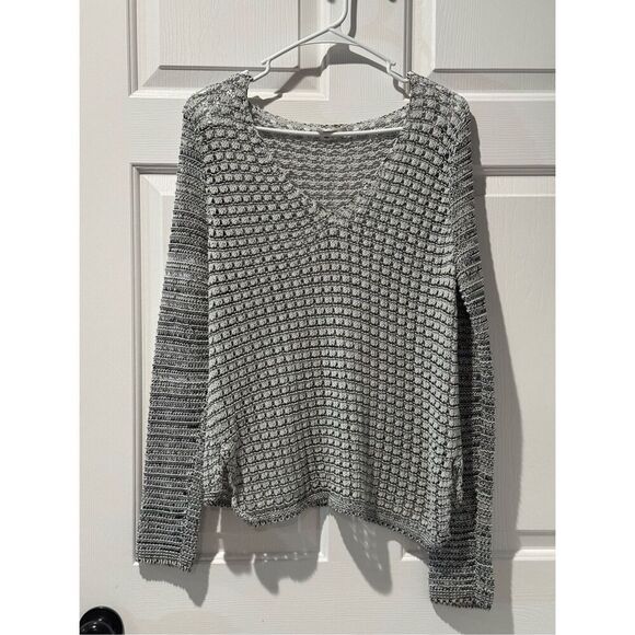 Helmut Lang Sweater Open Knit Long Sleeve Black White Grey Wide Neck Pullover L - Picture 6 of 15